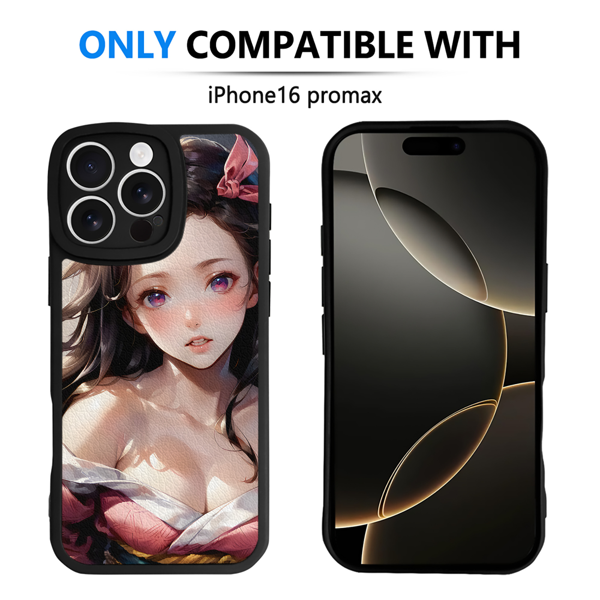 （画像用） 鬼滅の刃（きめつのやいば）竈門 禰󠄀豆子／かまど ねずこ Kamado Nezuko 【iPhone 16シリーズ対応】シリコンスマホケース（レザー調） 材質：シリコン